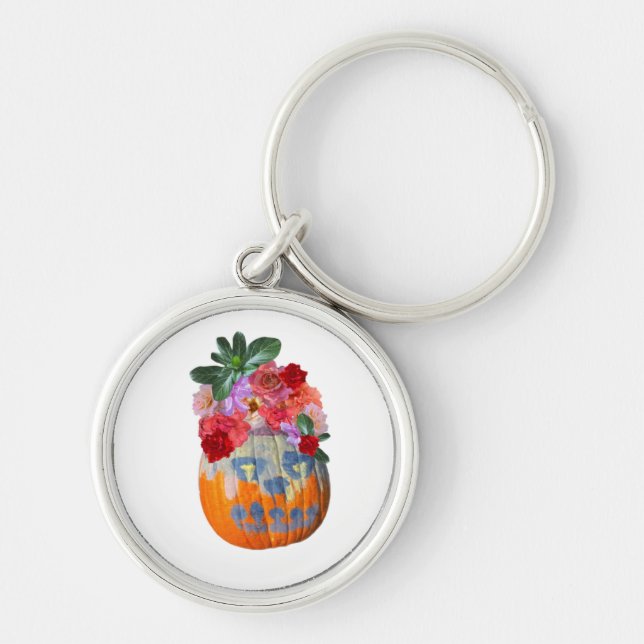 Llavero Diseño de corte de calabaza floral para primavera  (Frente)