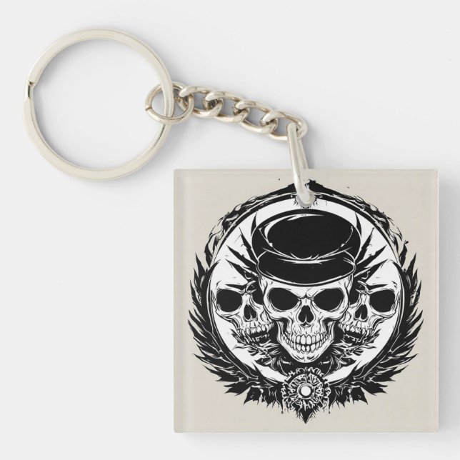 Llavero Diseño de cráneo con alas y símbolos (Frente)