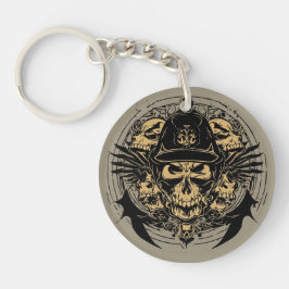 Llavero Diseño de cráneo con alas y símbolos