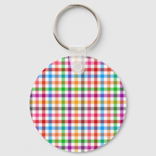 Llavero Diseño de cuadro de gingham de arcoíris colorido -