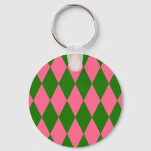 Llavero Diseño de cuadros de arlequín rosa y verde