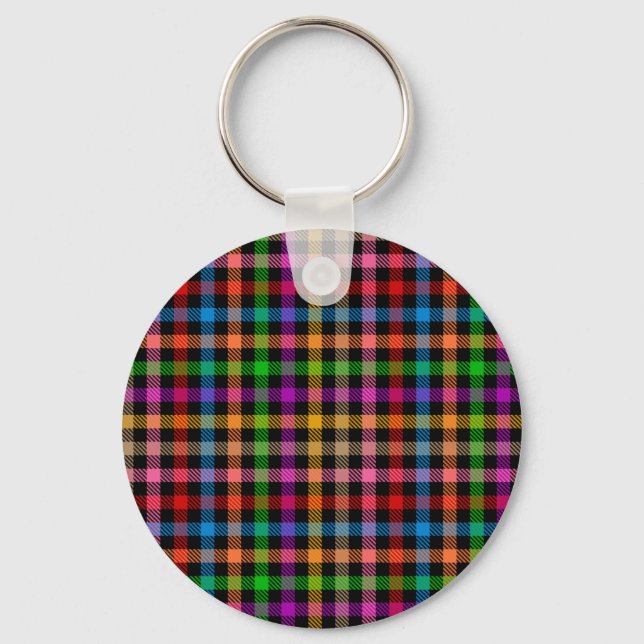 Llavero Diseño de cuadros escoceses de gingham de arcoíris (Anverso)