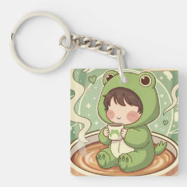 Llavero Diseño de Cuento de Café de Rana Adorable