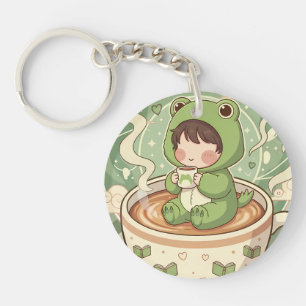 Llavero Diseño de Cuento de Café de Rana Adorable