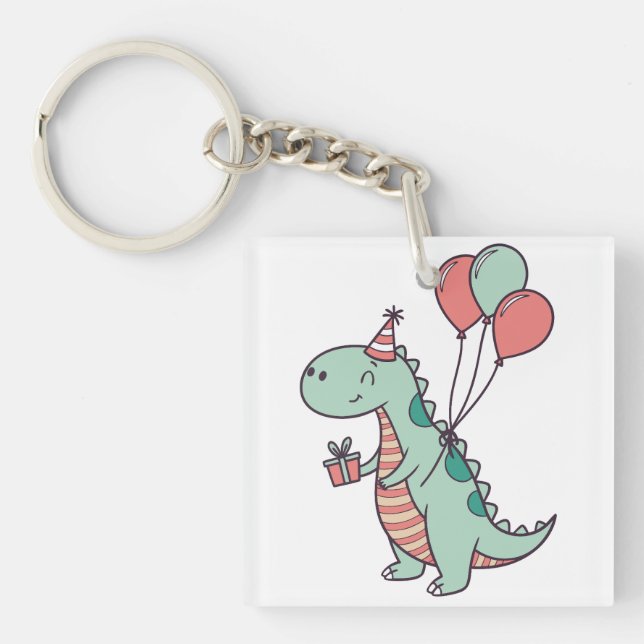 Llavero Diseño de cumpleaños de Dinosaurio Personalizado C (Frente)