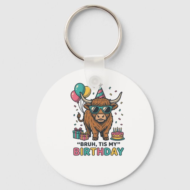 Llavero Diseño de fiesta de cumpleaños divertida de vaca d (Anverso)