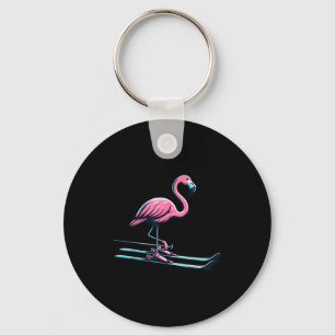 Llavero Diseño de flamenco de esquí lindo deportes de invi