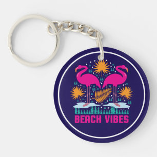Llavero Diseño de Flamencos Rosas Beach Vibes