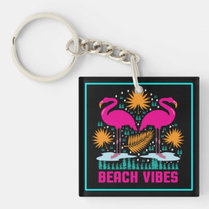 Llavero Diseño de Flamencos Rosas Beach Vibes