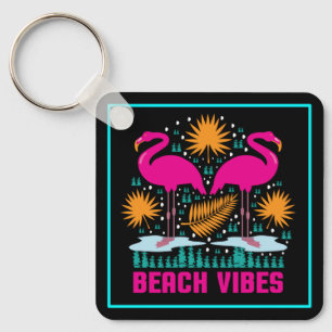 Llavero Diseño de Flamencos Rosas Beach Vibes