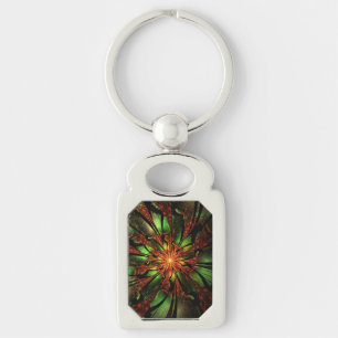 Llavero Diseño de flor fractal abstracta.