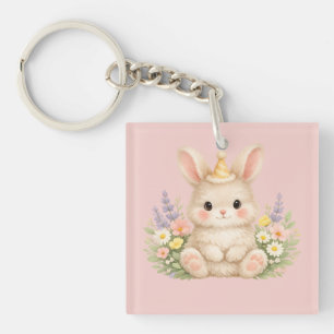 Llavero Diseño de flor silvestre de conejo esponjoso para 