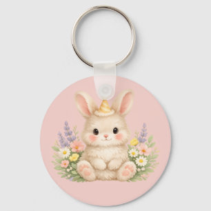 Llavero Diseño de flor silvestre de conejo esponjoso para