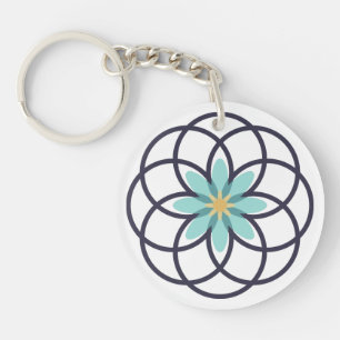 Llavero Diseño de flores acrílico azul marino y turquesa