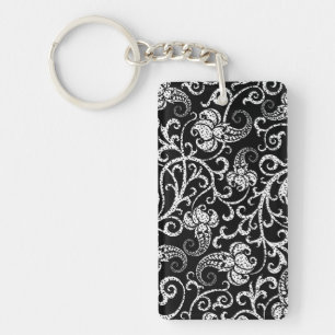 Llavero Diseño de flores dálmata negro lindo