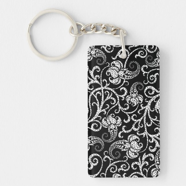 Llavero Diseño de flores dálmata negro lindo (Frente)