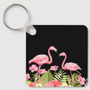 Llavero Diseño de Flores Tropicales y Flamencos
