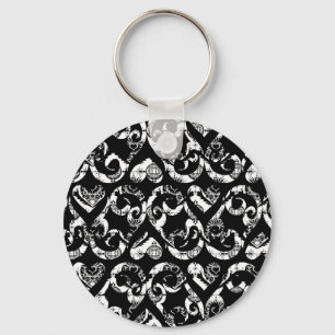 Llavero Diseño de fondo de corazones vintage blanco negro
