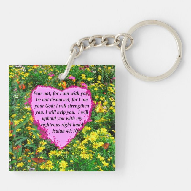 LLAVERO DISEÑO DE FOTOS DE FLORES SALVAJES ISAIAH 41:10 (Atrás)