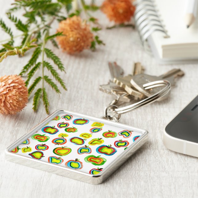 Llavero Diseño de fruta acuarela de manzana fundida (Lado)