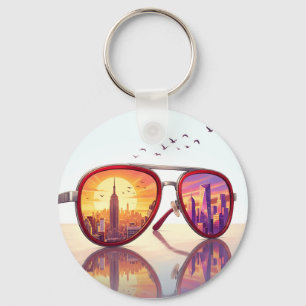 Llavero Diseño de gafas de sol con horizonte urbano retro