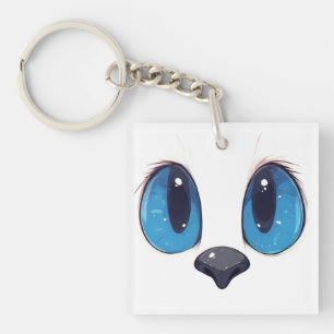 Llavero Diseño de gato adorable kawaii con ojos azules