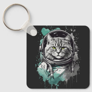 Llavero Diseño de gato astronauta verde negro
