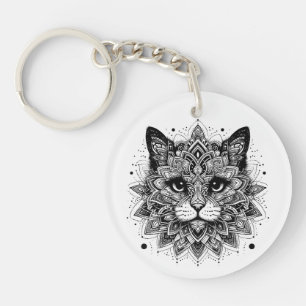 Llavero Diseño de gato con patrón de mandala