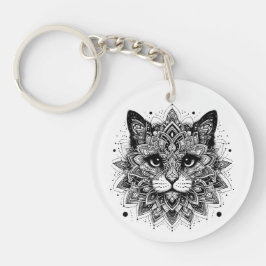 Llavero Diseño de gato de patrón de Mandala