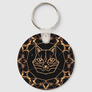 Llavero Diseño de gato geométrico con líneas doradas