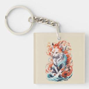 Llavero Diseño de gato lindo en estilo neo tradicional