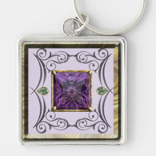 Llavero Diseño de gema violeta, púrpura