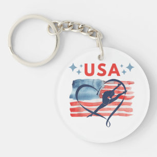 Llavero Diseño de gimnasia con bandera norteamericana patr