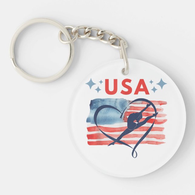 Llavero Diseño de gimnasia con bandera norteamericana patr (Frente)