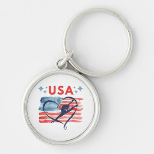 Llavero Diseño de gimnasia con bandera norteamericana patr