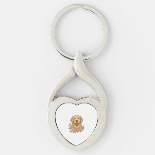 Llavero Diseño de grabado vintage floral de Golden Retriev