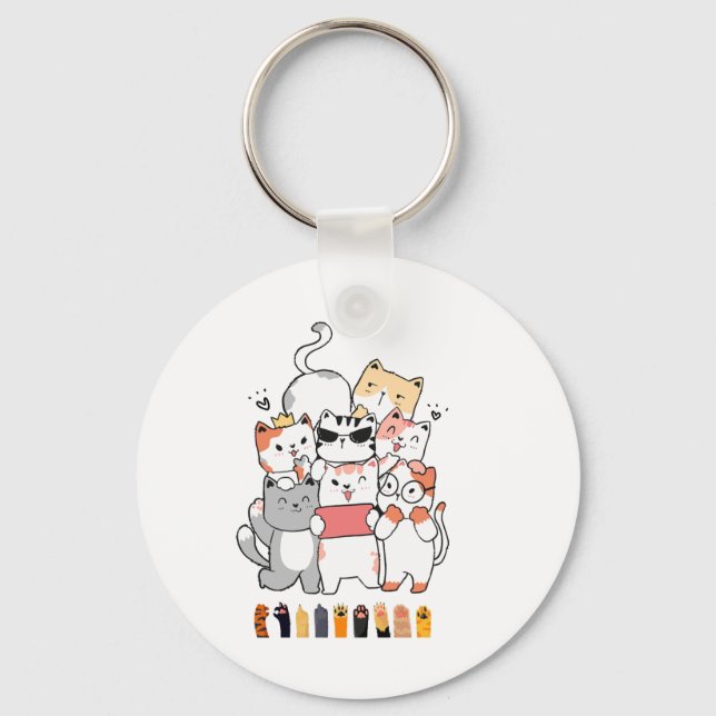 Llavero diseño de grupo de gatos (Anverso)