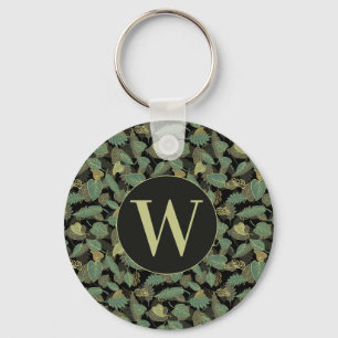 Llavero Diseño de hoja elegante inicial botánica