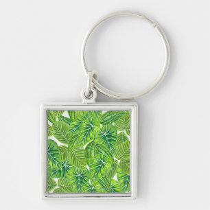 Llavero Diseño de hojas tropicales de color acuático