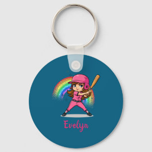 Llavero Diseño de jugadora de béisbol de dibujos animados