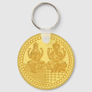 LLAVERO DISEÑO DE LA MONEDA DE ORO DE LAKSHMI Y DE GANESH