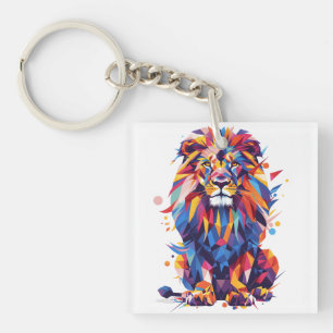 Llavero Diseño de leones geométricos coloridos