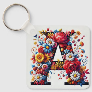 Llavero Diseño de letra A floral elegante