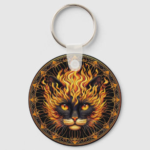 Llavero Diseño de Mandala para gatos de incendio místico