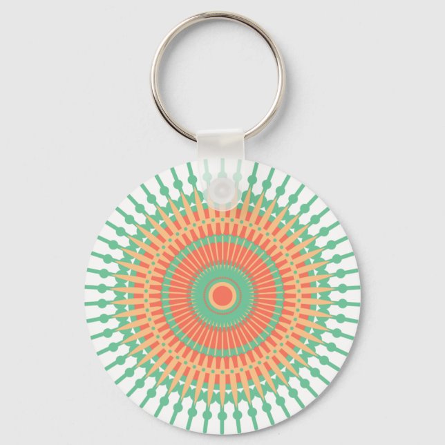 Llavero Diseño de Mandala verde, indio naranja (Anverso)