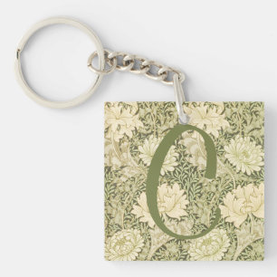 Llavero Diseño de monograma floral verde de Wm Morris