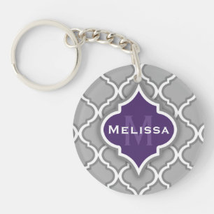 Llavero Diseño de mosaico marroquí morado y gris