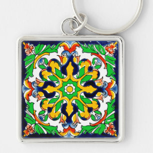 Llavero Diseño de mosaico Talavera Terracotta Mexicana No.