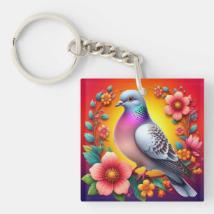 Llavero Diseño de Naturaleza Floral Paloma Colorida 🕊️