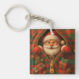 Llavero Diseño de Navidad de Santa Claus a cuadros
